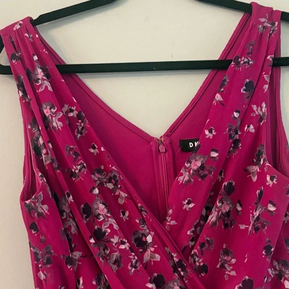 DKNY Fuchsia Floral Faux Wrap Dress - Picture 3 of 10